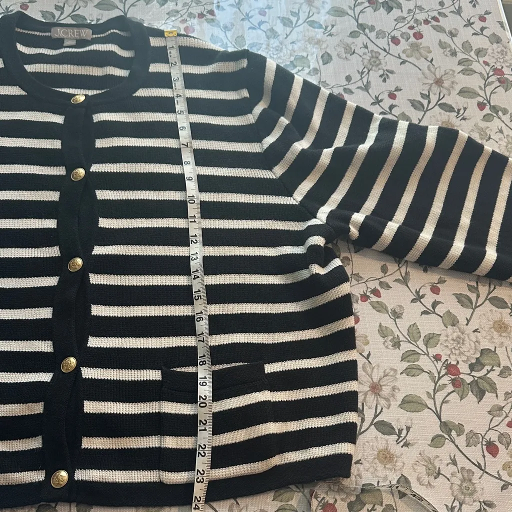 J.Crew Emilie patch-pocket sweater lady jacket in black ivory stripe size 2X - Image 7