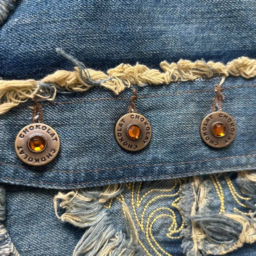 Stylish Blue Denim Jacket with Fringe Accents - Image 3