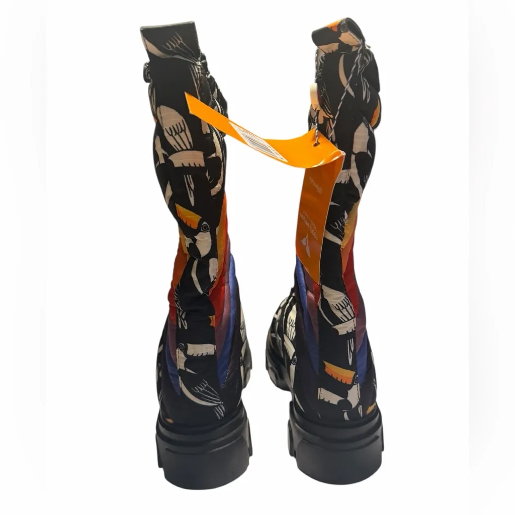 NEW Farm Rio Puffy Tall Rainbow Snow winter Boots Graphic Toucan Print Size 6 - Image 5