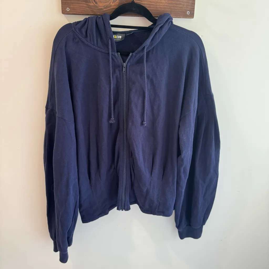 Anthropologie Maeve Cary Darted Zip-Up Hoodie Navy XL - Image 2