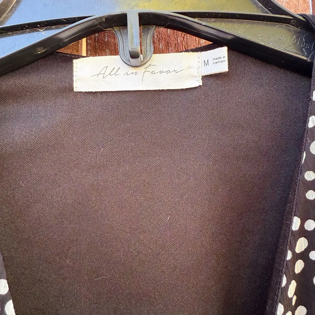 All in Favor Black and White Polka Dot Long Sleeve Mini Wrap Dress Size Medium - Image 3