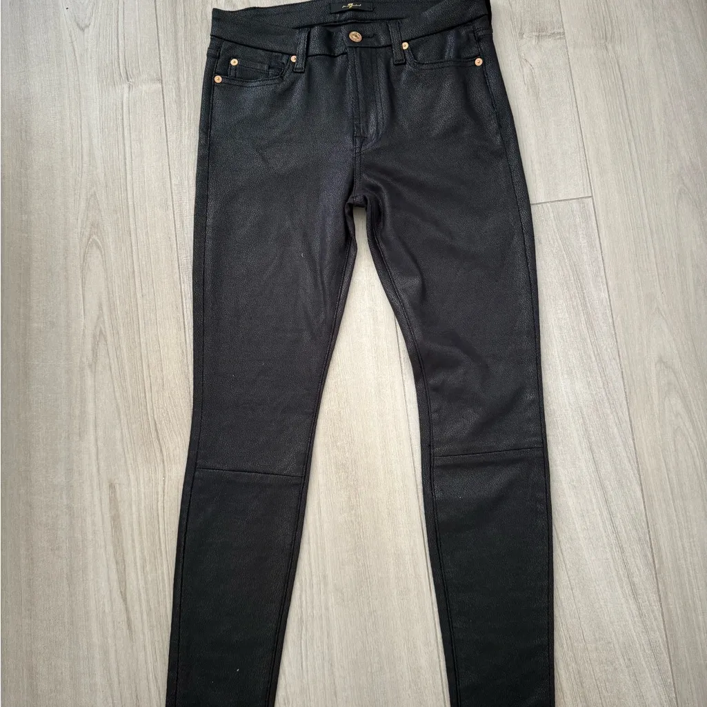 7 For All Mankind Black Faux Leather Jeggings - Image 2