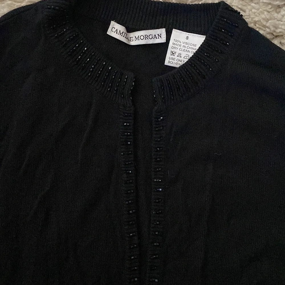 Camille Morgan black cardigan and tank top. Black beading around neck. Size S. - Image 3