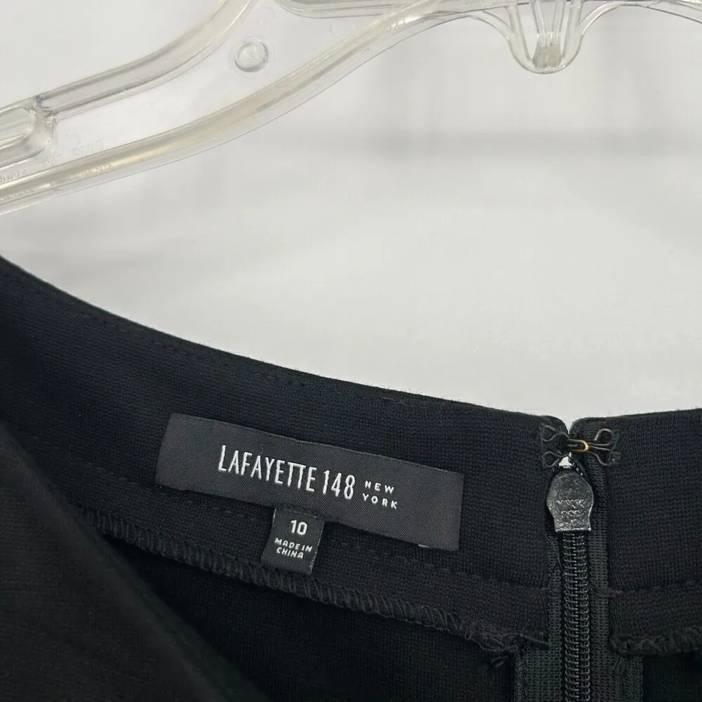 Lafayette 148 Black Ponte Knit Midi Dress Boat Neck Pockets Short Sleeve Size 10 - Image 10