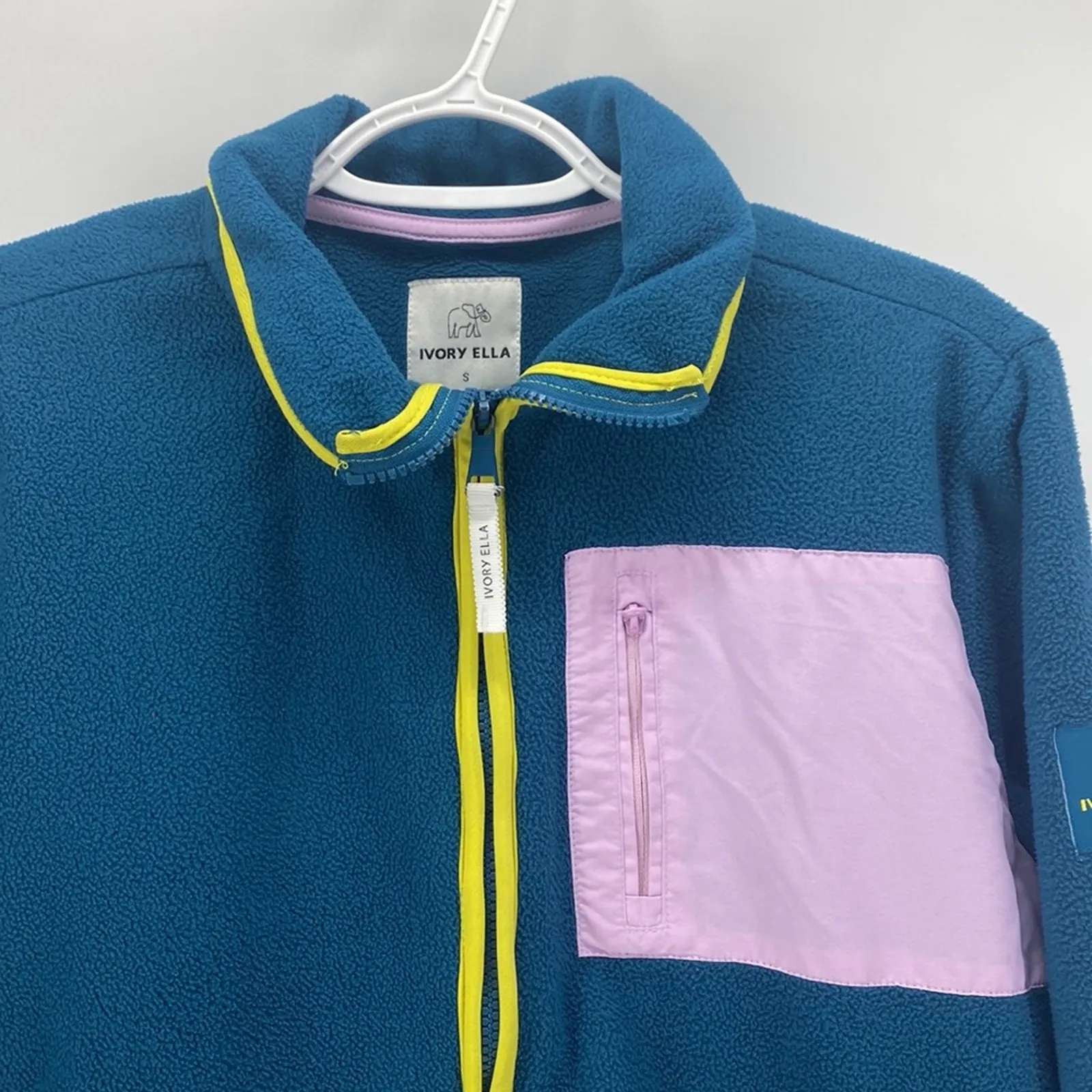 Ivory Ella Full Zip Fleece Jacket Turquoise Pink Long Sleeve soft cozy size S - Image 3