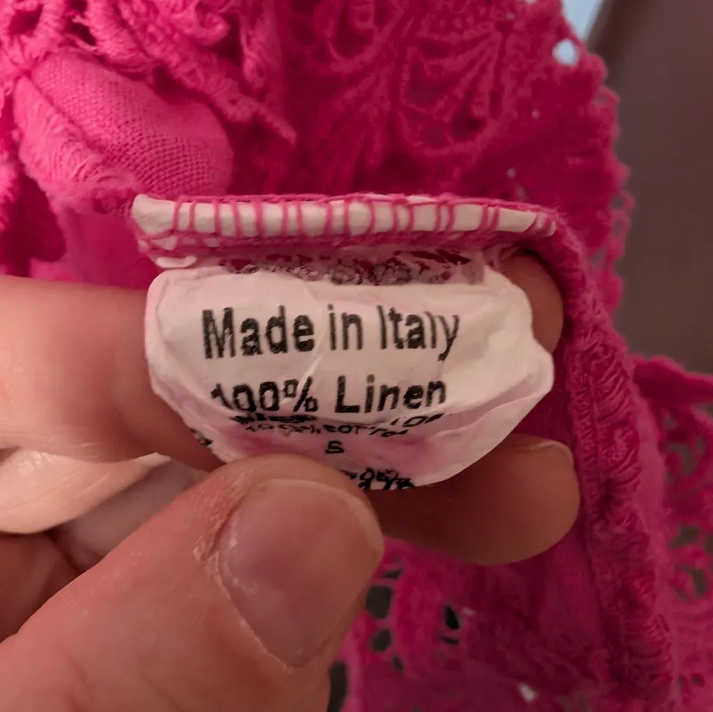 Terzo Millennio Linen Sleeveless Top With Lace Fringe Women's Small Hot Pink - Image 4