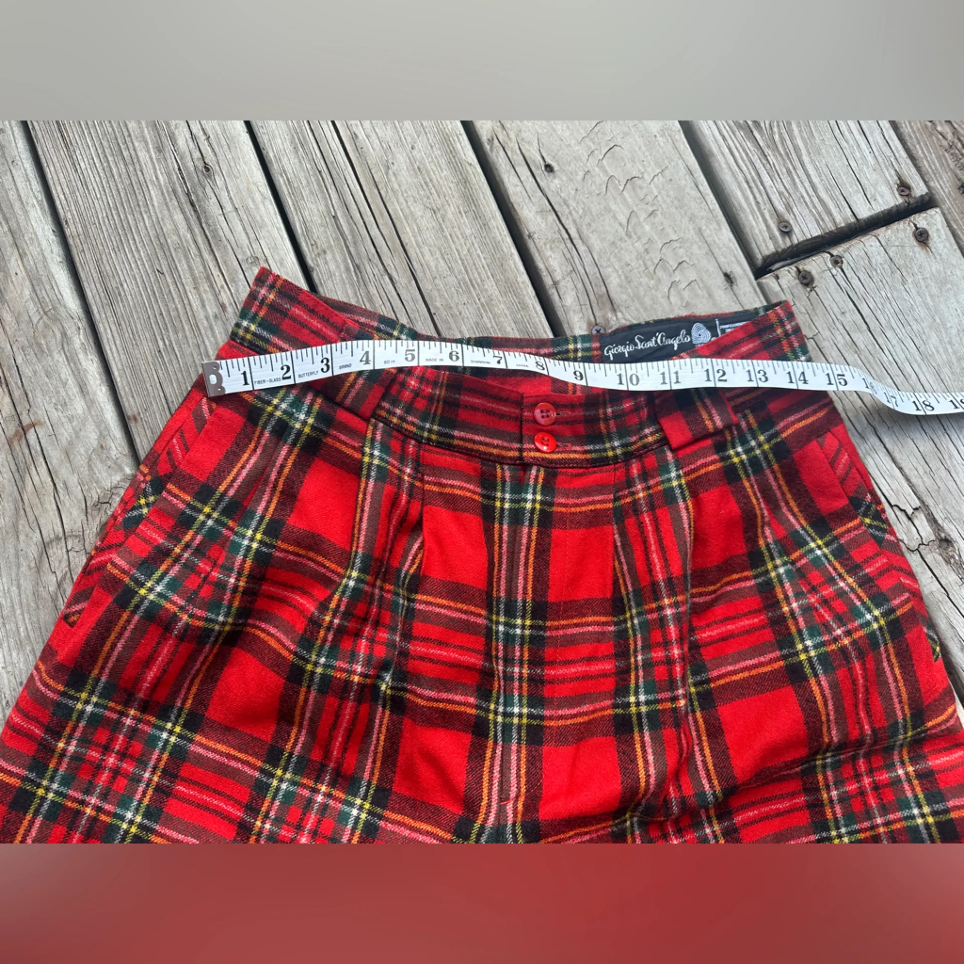 80s Vtg Giorgio di Sant’Angelo Red Tartan Plaid Wool High - Image 4