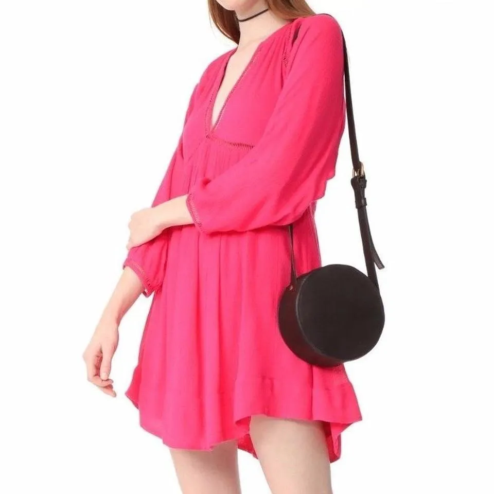 Free People Go Lightly Deep V Neck Embroidered Gauze Tunic Dress Pink Size Small - Image 3