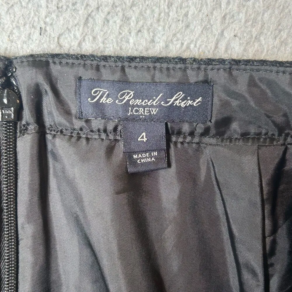 J.Crew Skirt Womens 4 Gray Black Pencil Skirt Houndstooth‎ Two Tone Wool - Image 3