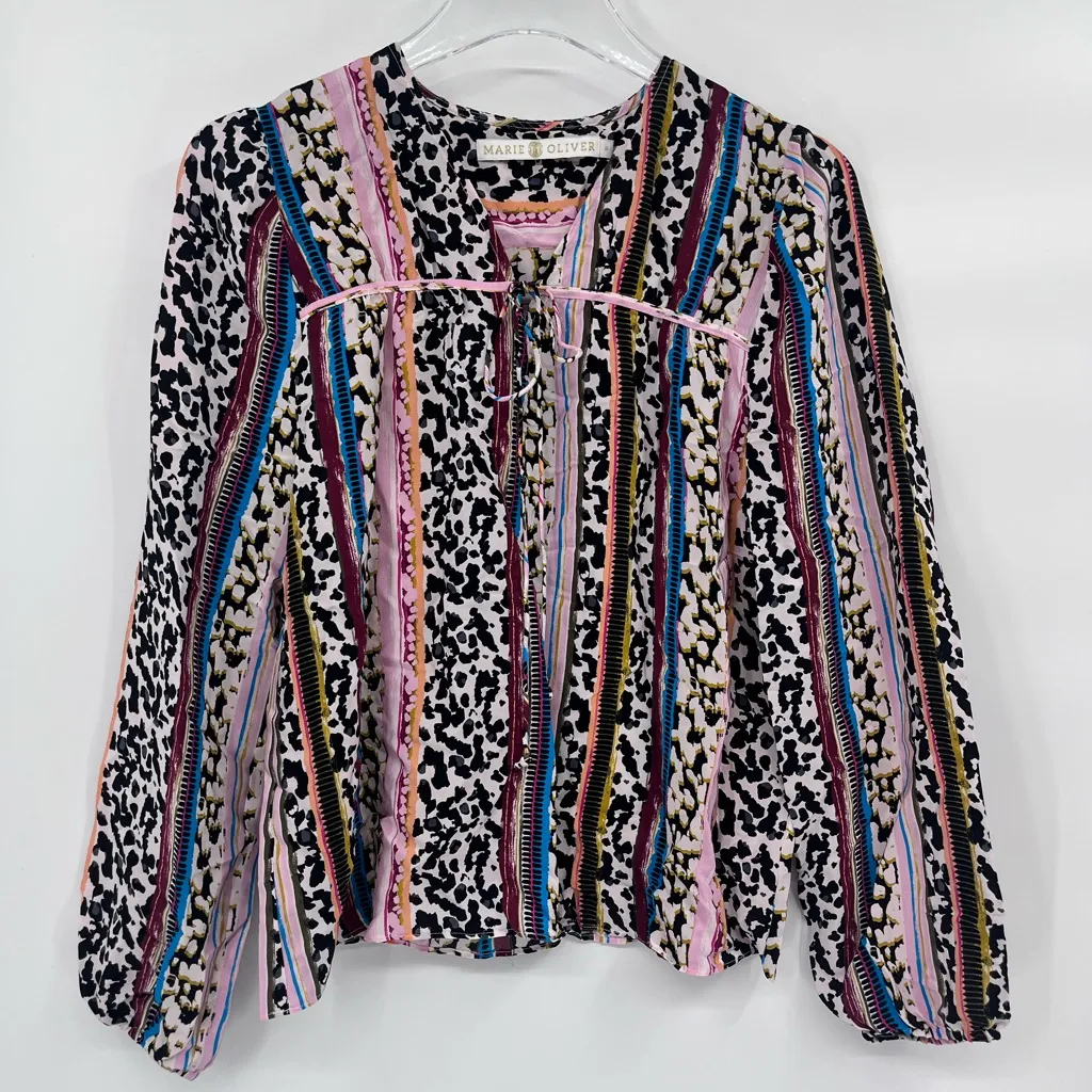 Marie Oliver will  Phoebe Blouse Peasant Top Long‎ Sleeve Colorful Size small - Image 2