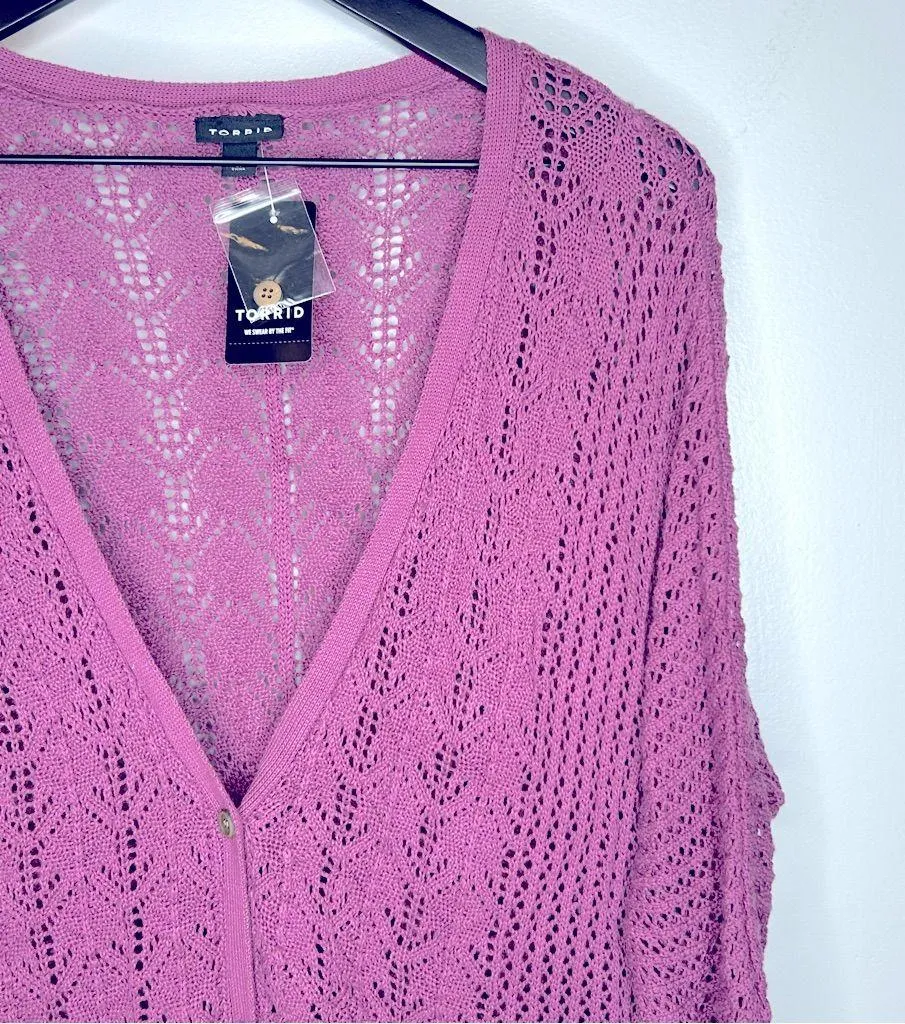 Torrid Purple Pointelle Boyfriend Cardigan Sweater Size Torrid 0 or US L/12 NWT - Image 6