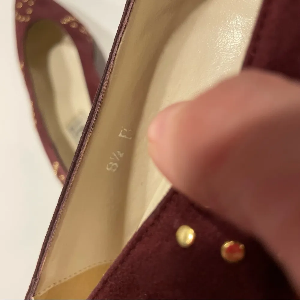 Vintage luxury wine suede block heels gold studs triangle bling 8.5B Apart Red Size 8.5 - Image 10