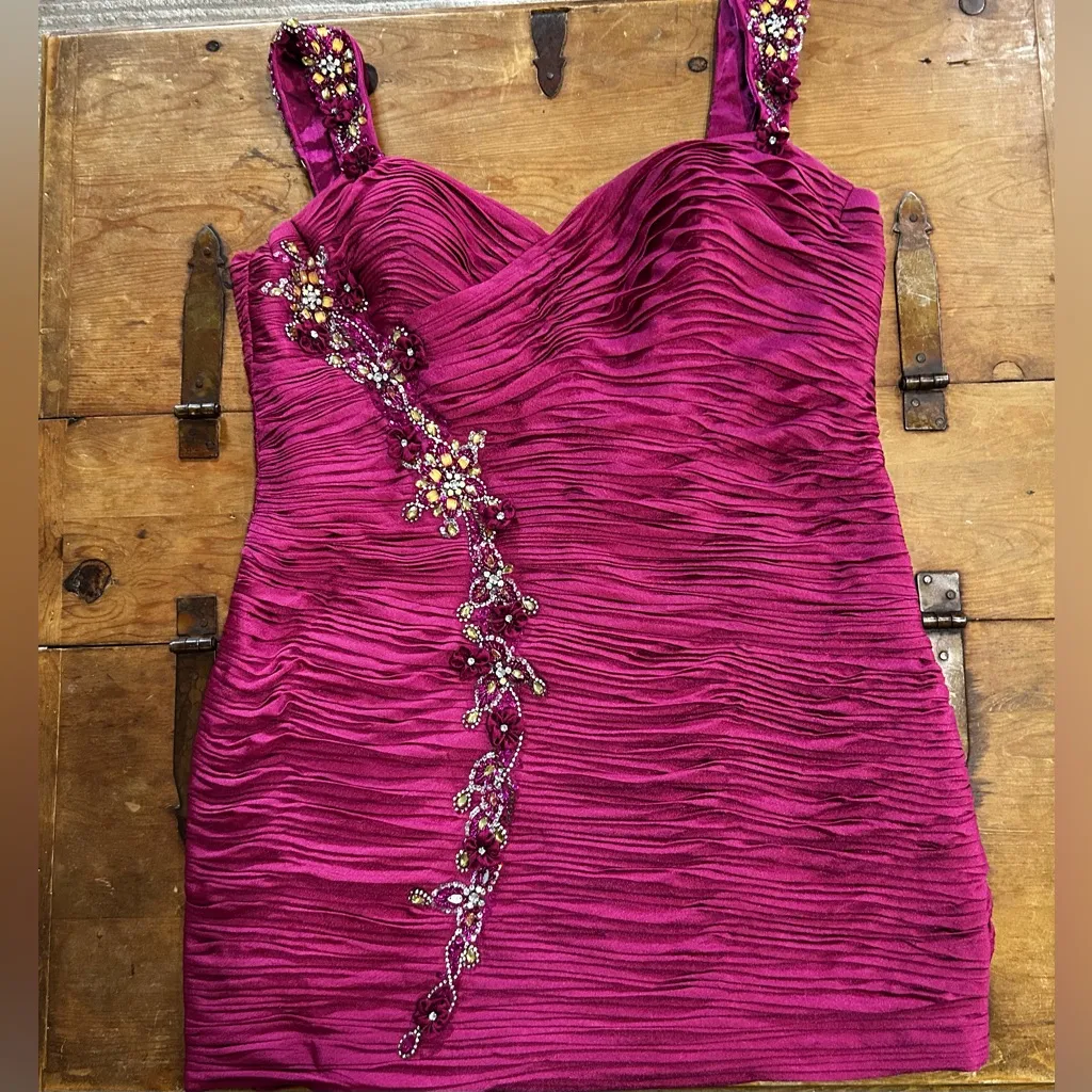 May Queen Pink Embellished Dress with Ruching and Floral Accents Size 20 - Image 2