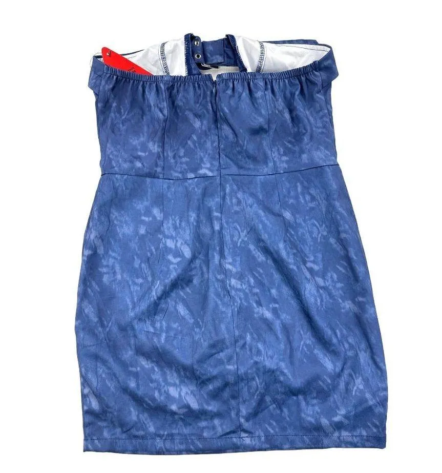 EGO - Bandeau Buckle Detail Bodycon Mini Dress in Acid Wash Blue - Image 3