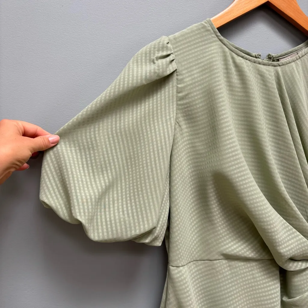 ASOS DESIGN ruched midi dress with puff sleeve check in sage green 2 - Image 8