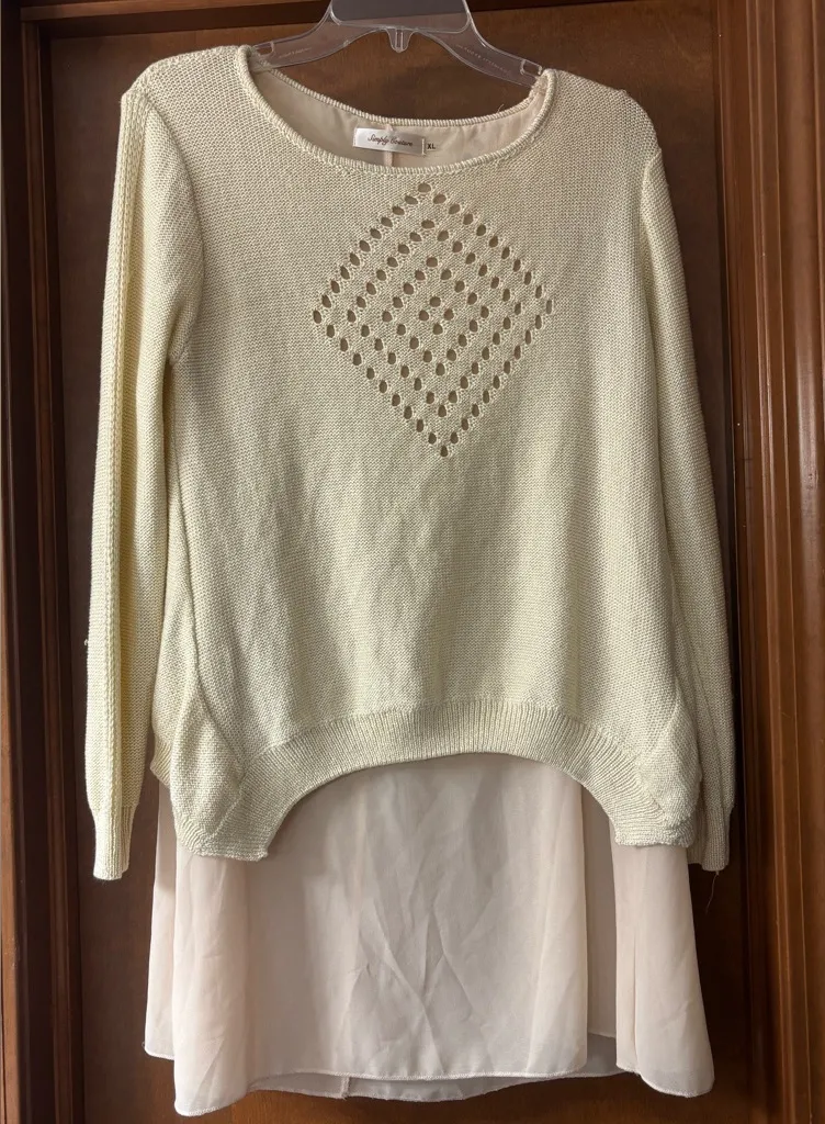 Simply Couture Pullover Knit Sweater Tops Loose Fit Chiffon With Layers - Image 1