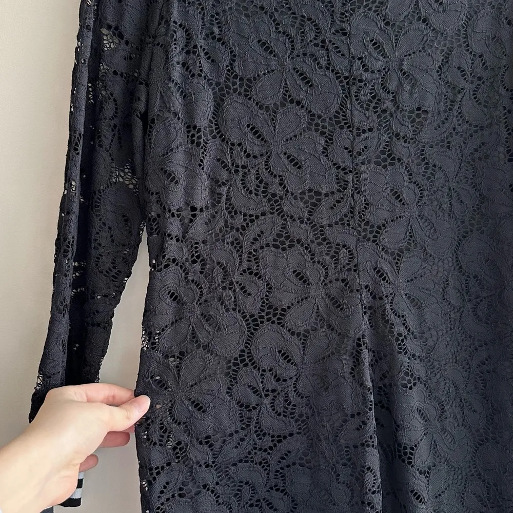 Black Floral Pattern Lace Mini Dress, Long Sleeve Dress, Size Small - Image 13