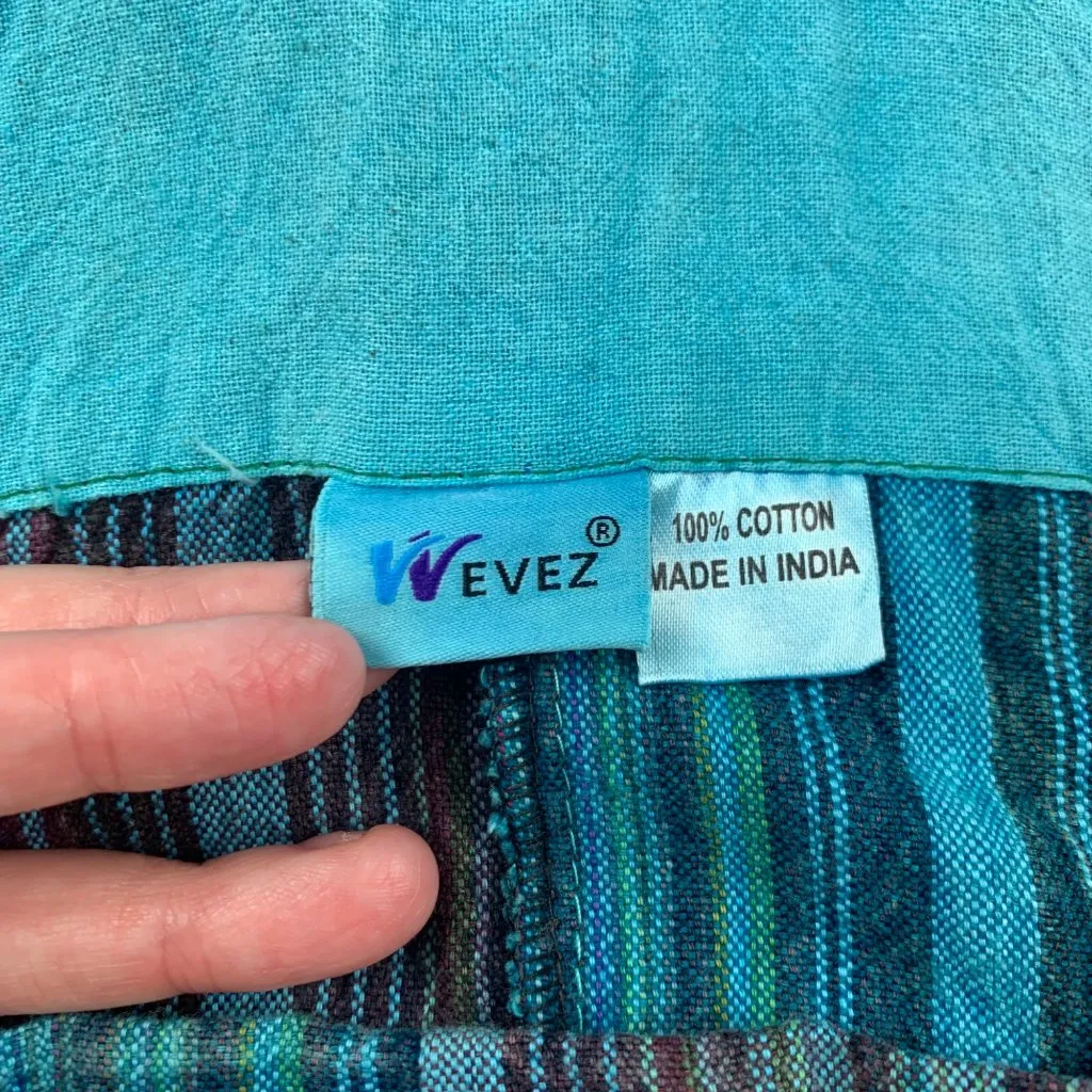 Vintage Wevez Turquoise Striped Cotton Stamp Print Relaxed Overalls One Size Blue Size undefined - Image 6