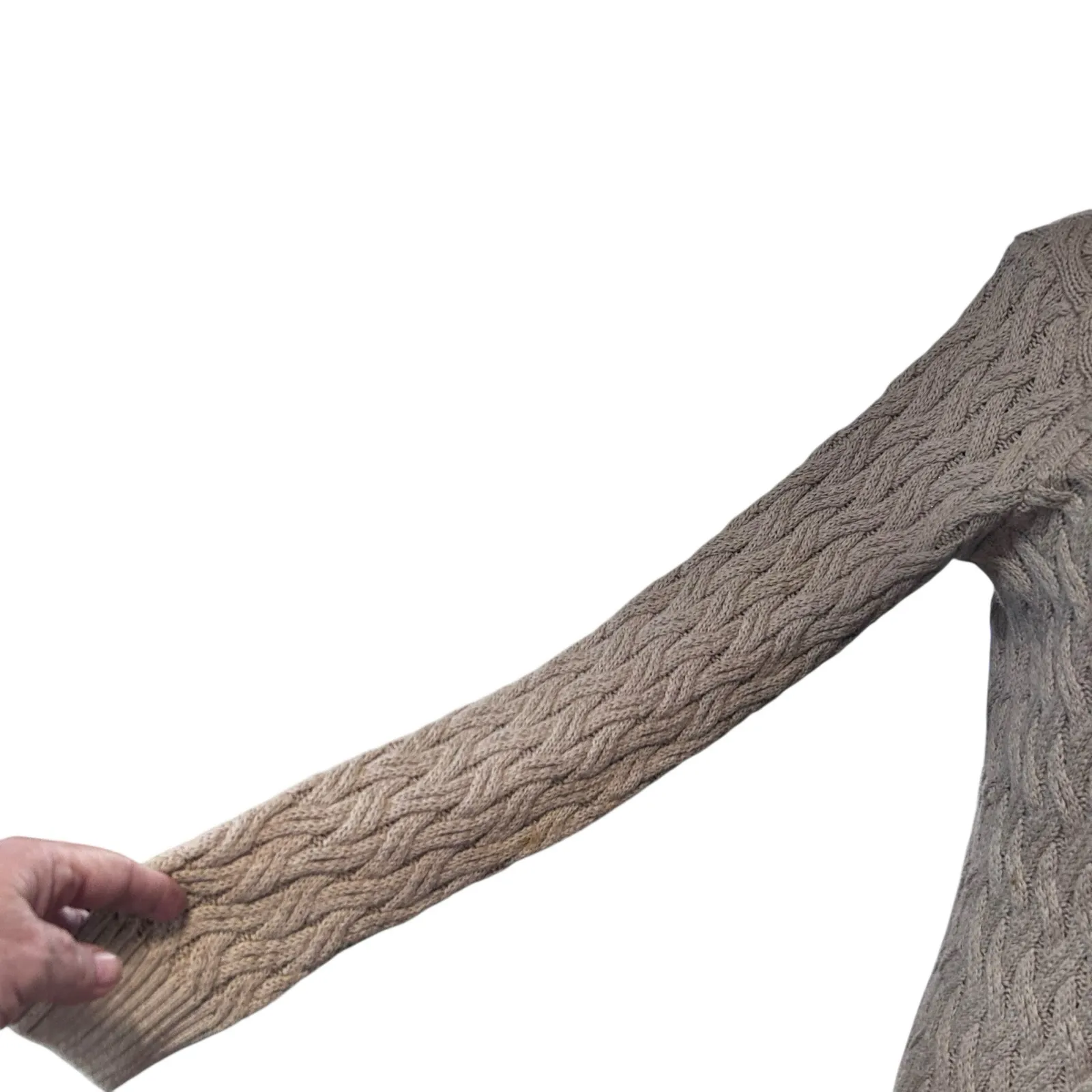 Jeanne Pierre Sweater Knit Tunic Basketweave Tan Medium Pockets 100% Cotton Boho - Image 7