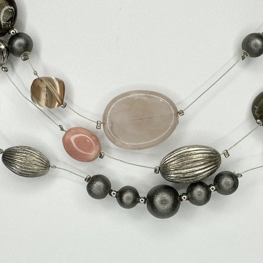 Chico's Beaded Triple Strand Wire Silver Tone Mixed Bead Statement Necklace ✨ - Image 5