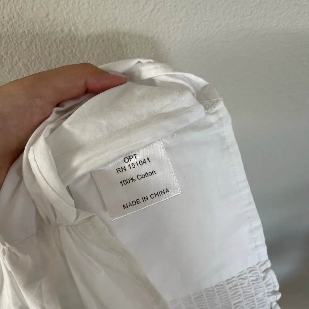 OPT NWT O.P.T. White Shirred Ruched Puff Sleeve Blouse (L) - Image 7