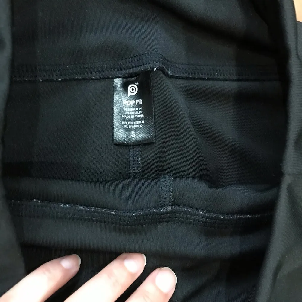 POP Fit Olivia Leggings pockets S black / sand nude mesh side athletic workout - Image 3