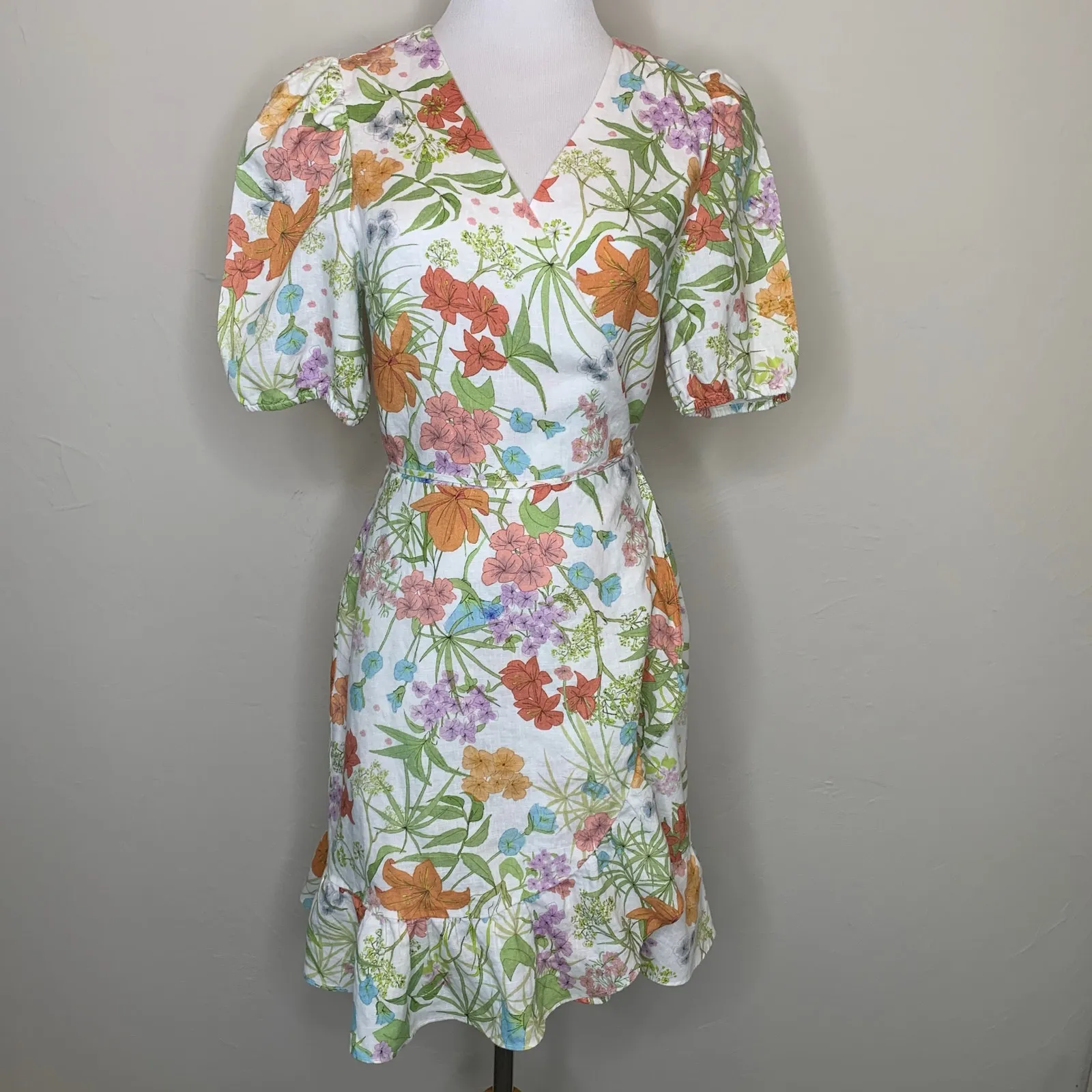 & Other Stories Floral Linen Wrap Dress Sz 38 US 6 - Image 3