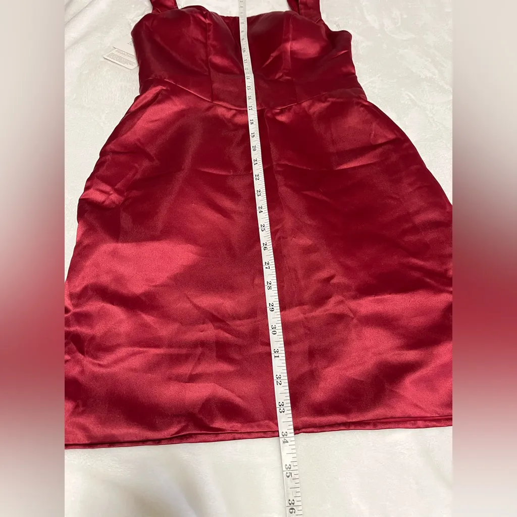 STACEES Burgundy Satin Square Neckline Formal Mini Dress NWT Sz 4 Red - Image 9
