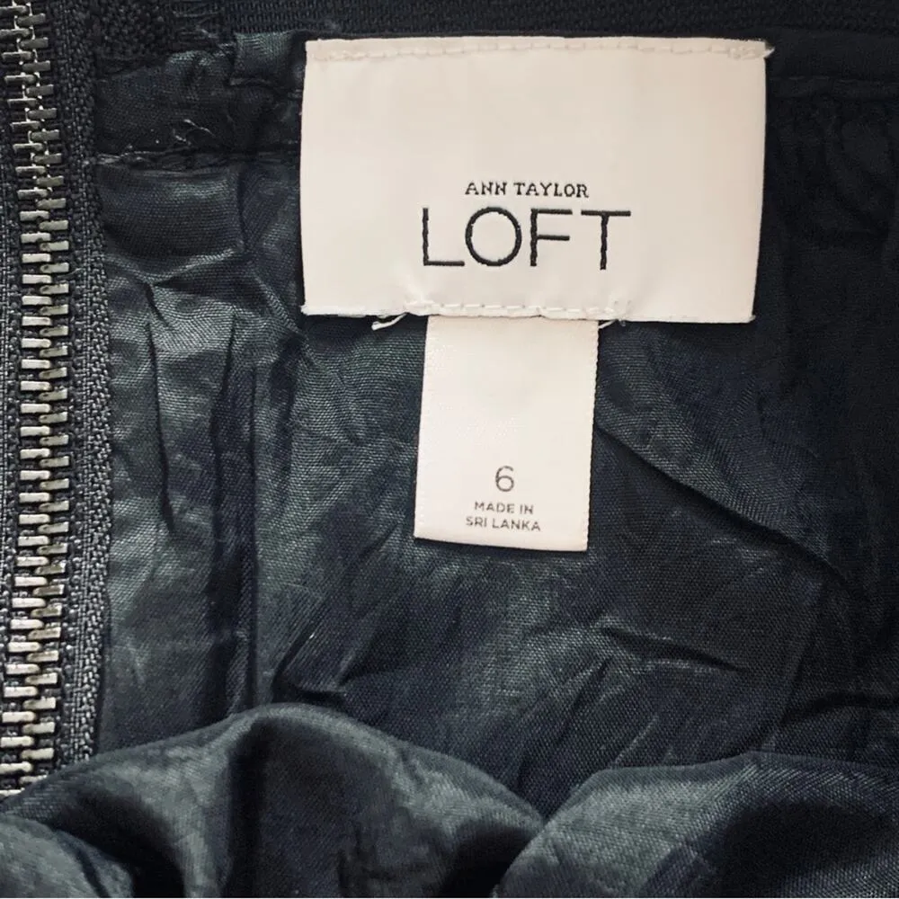 Loft Pencil Skirt Black Tan Scroll Print Elastic Waist Cotton Silk Blend Size 6 - Image 2