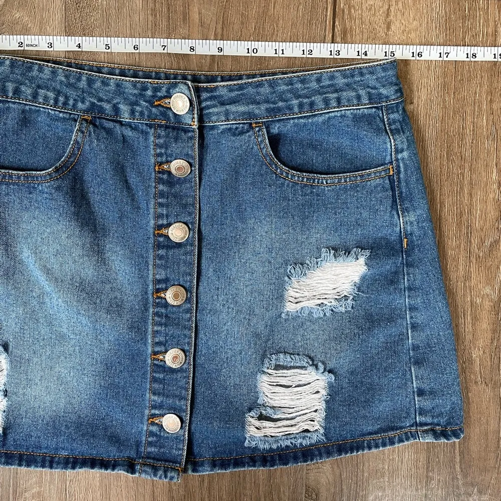 Forever 21 Distressed Denim mini jean skirt - Image 11