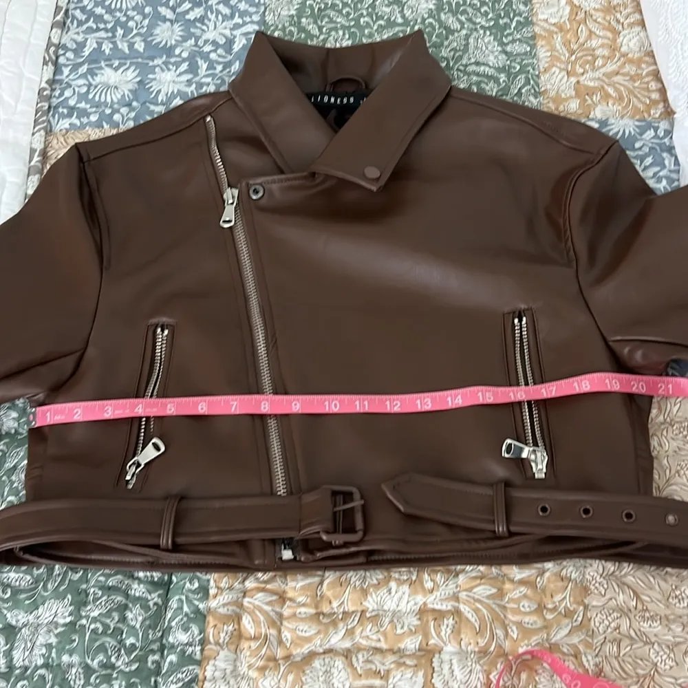 NWT Lioness Staten Island Brown Faux Leather Biker Moto Jacket XS Size US 2 - Image 15