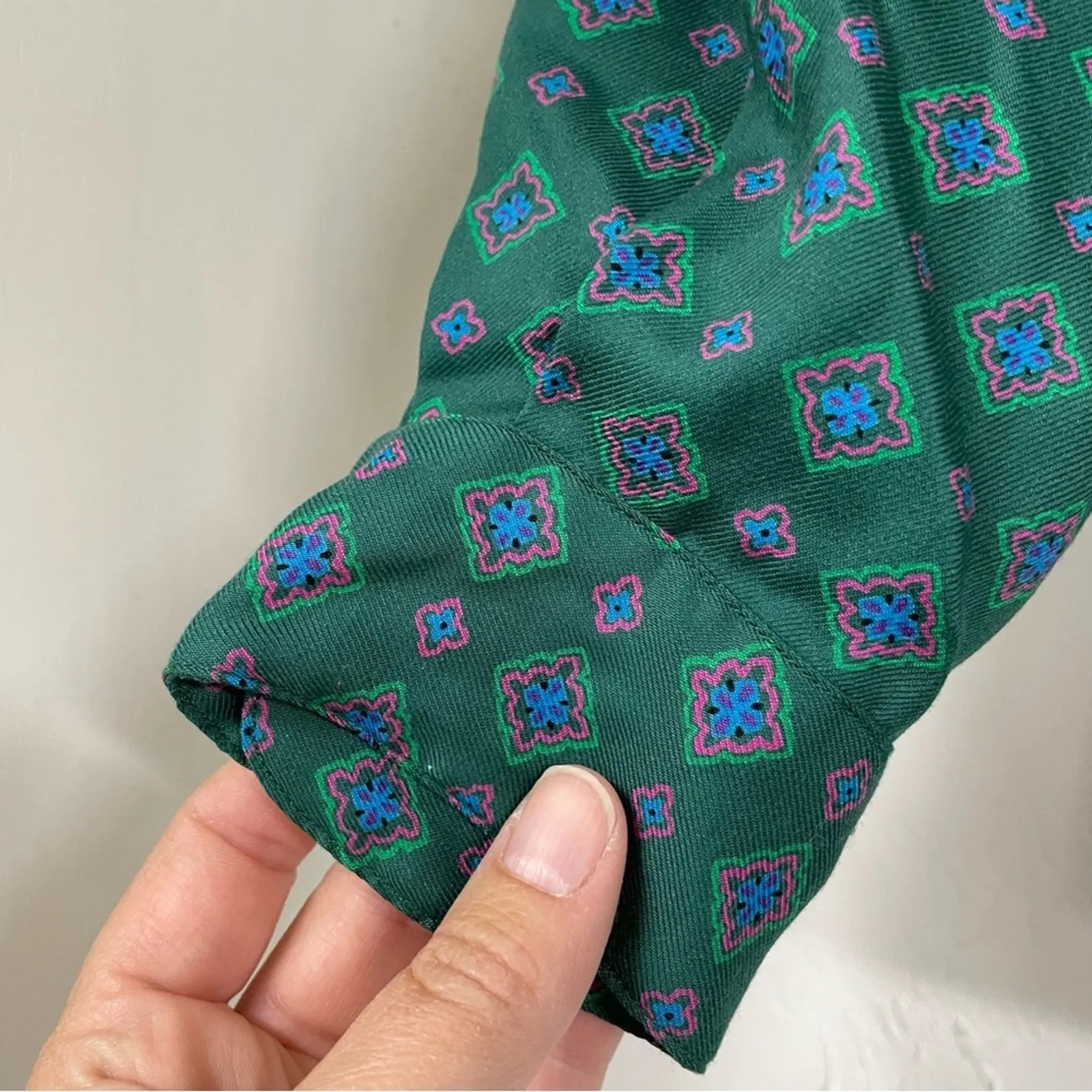 Vintage Evan Picone Green Geometric Print Long Sleeve Blouse Womens 12 1980s - Image 3