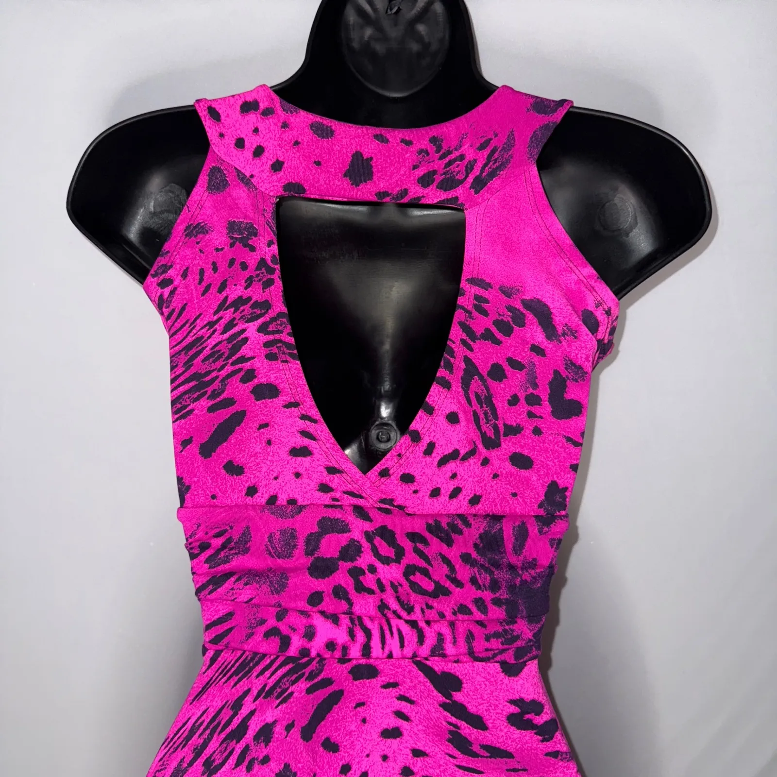 Rosa Pink y2k Leopard Print Pink Black Sleeveless‎ Mini Cocktail Dress Open Back Size M - Image 6