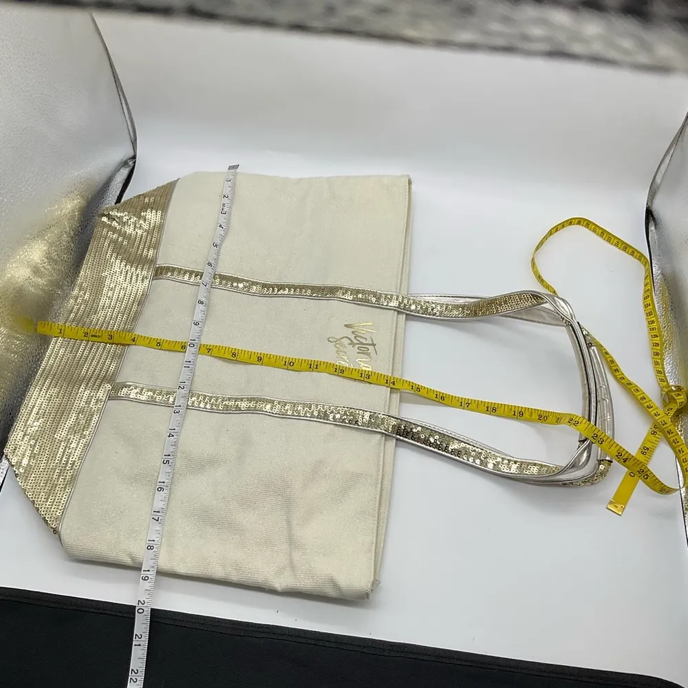 NWOT VICTORIAS SECRET GOLD SEQUINS TOTE - Image 3