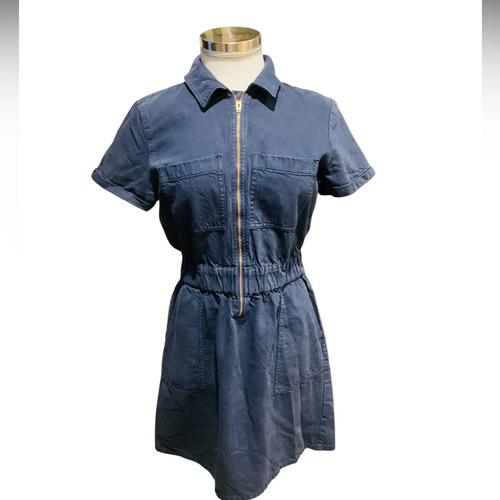 J.Crew Dress Women Blue Navy Half Front Zip Chino Utility Dress Size 4 - Image 3