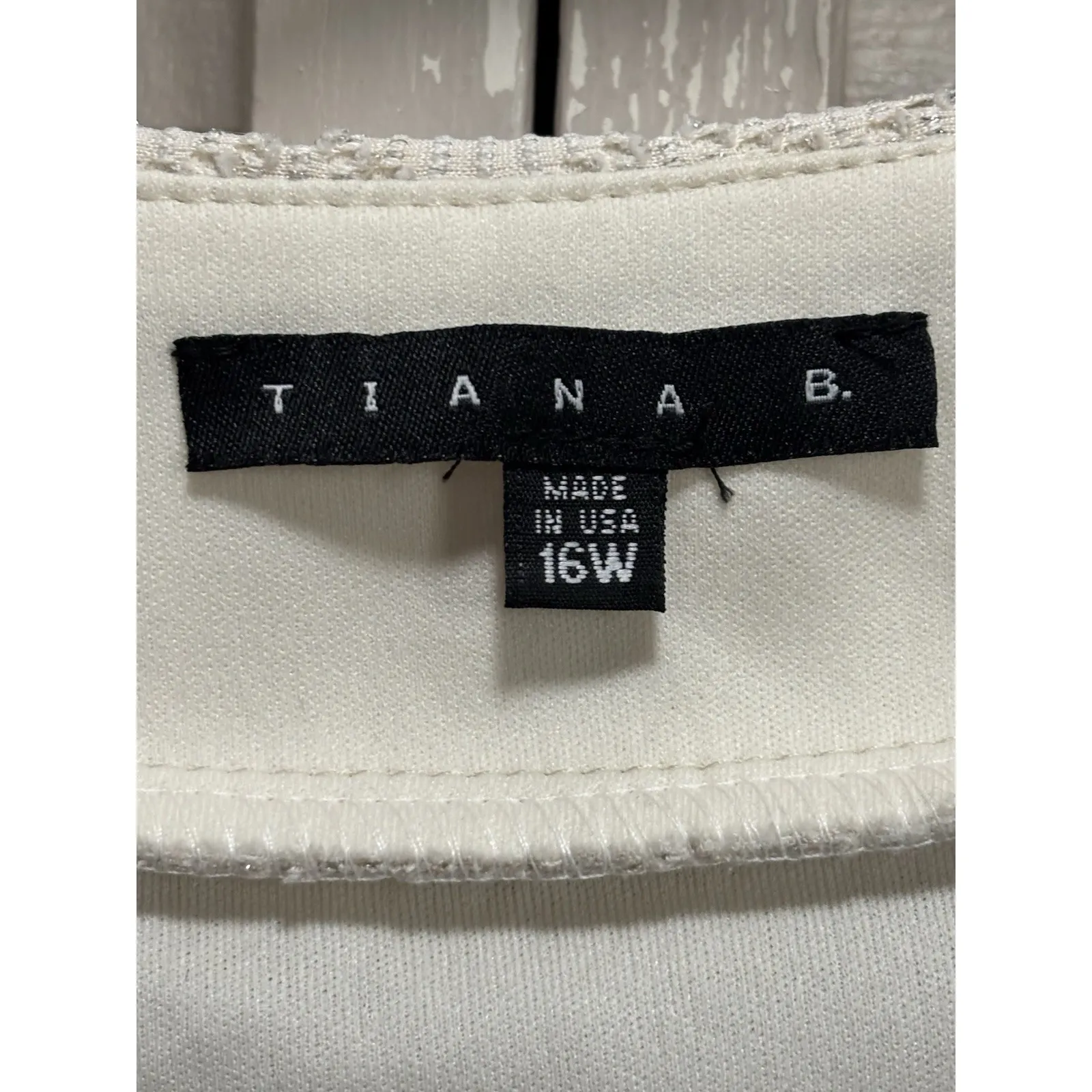 Tiana B. Cream/Silver Thread Crocheted Sleeveless Fringe Lined Slip‎ Dress 16W Silver Size 16 - Image 2