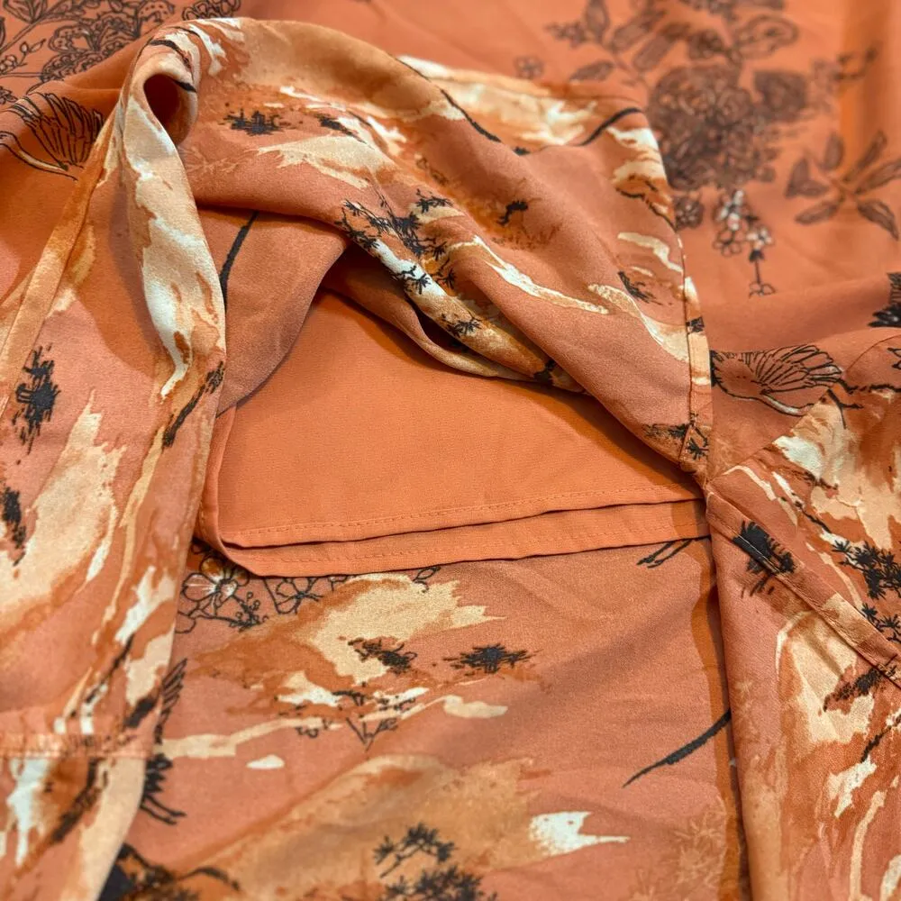 Pleione Women Medium Terracotta Crane Bird Floral Lined Straight Midi Skirt Cute - Image 5