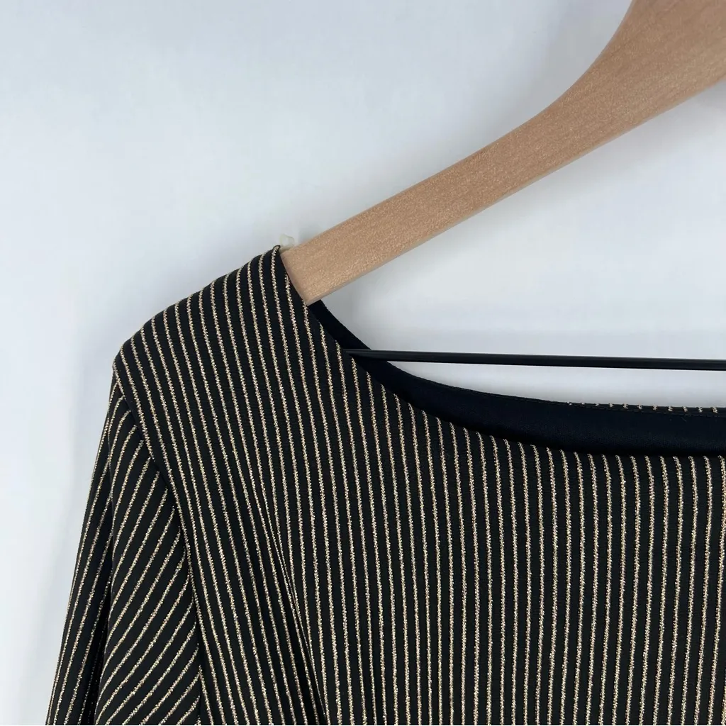 Ashley Stewart Size 26/28 Stretch Textured Metallic Gold Lurex Striped Dress‎ - Image 5