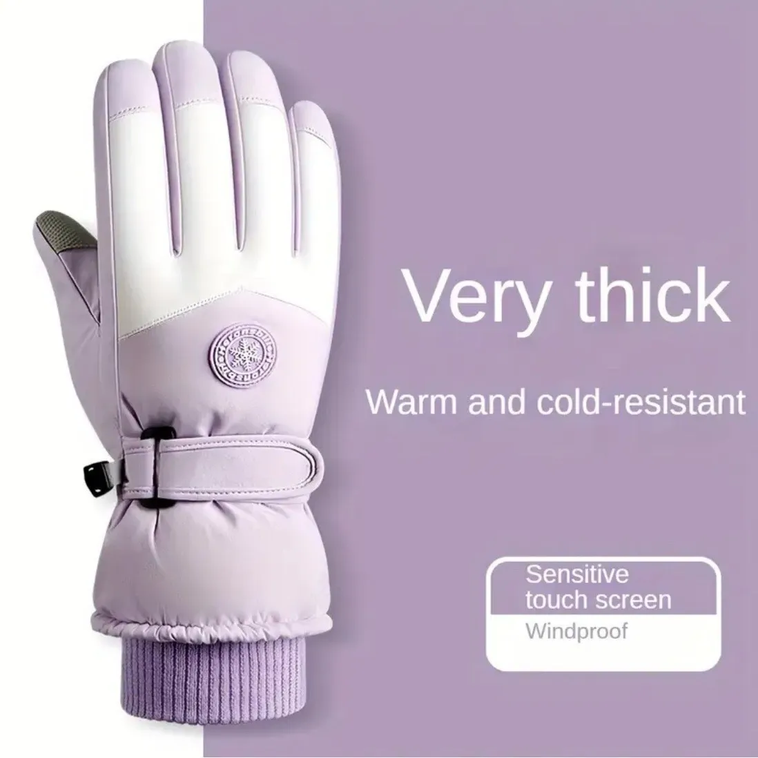 Winter Insulated Touchscreen Windproof Purple Ski Gloves OS Fleece Lined Women's - Image 4