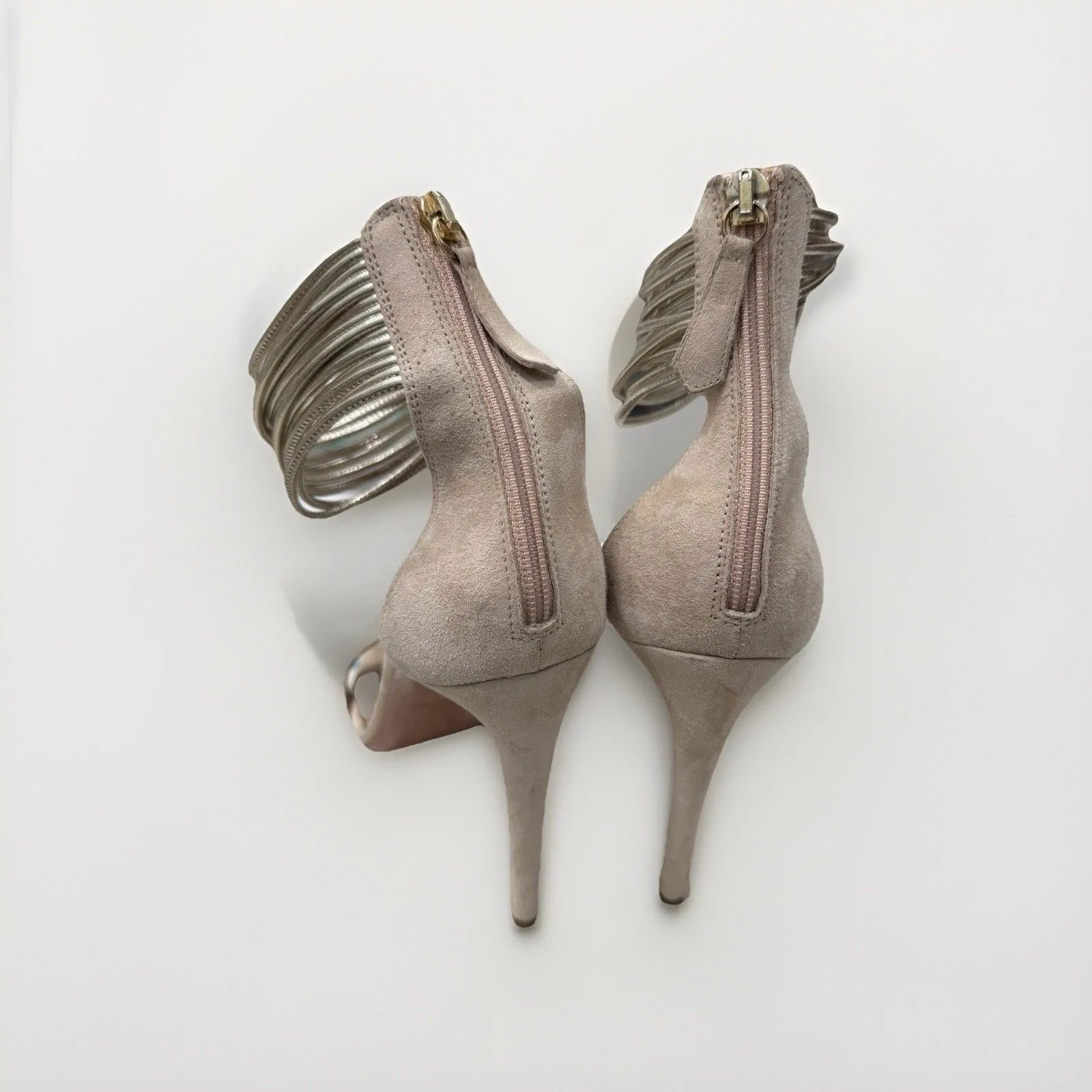 Aquazzura Spin Me Around 105 Nude Suede Lame Heels Size 38.5 - Image 5