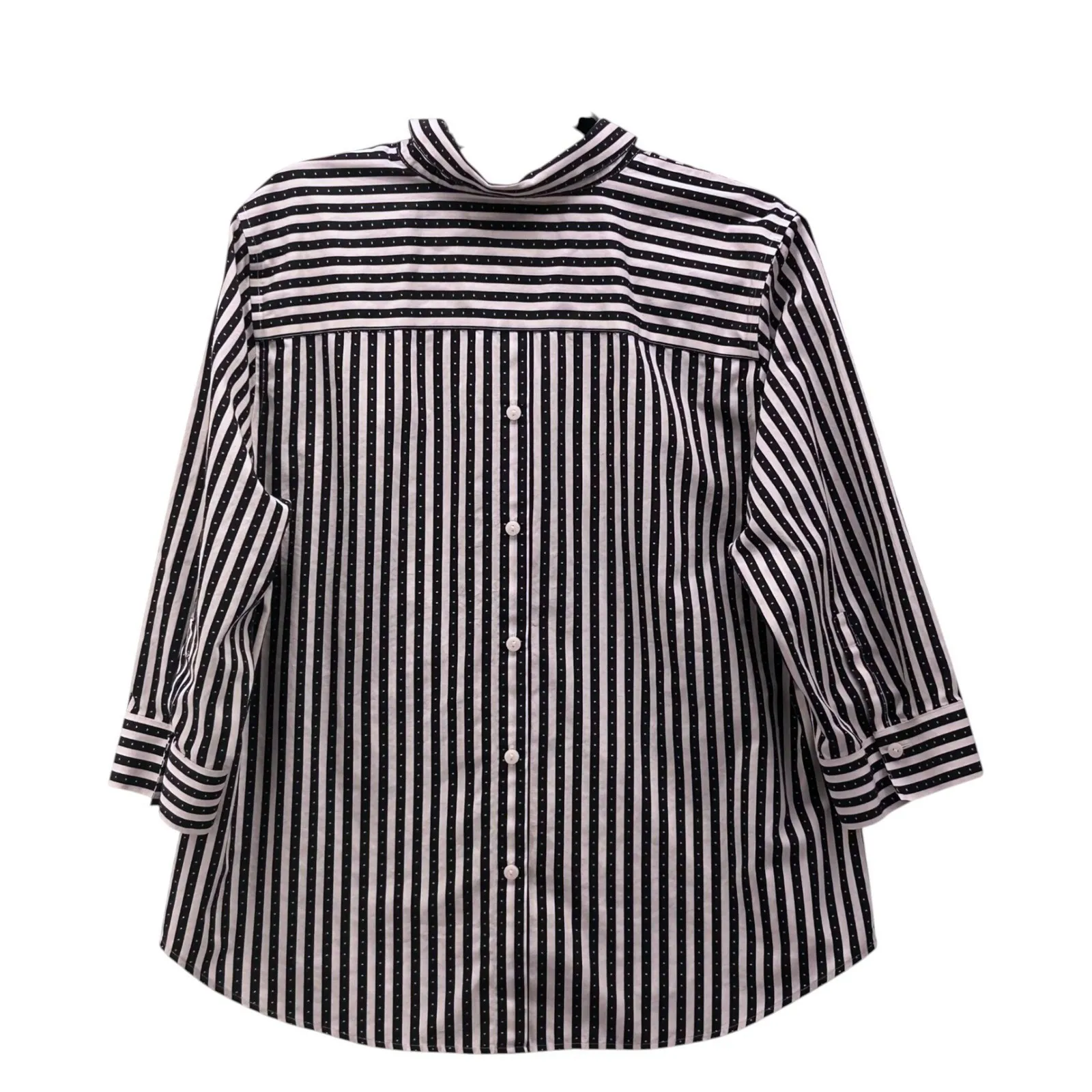 Chicos Button Up Striped Top Black White XL - Image 2