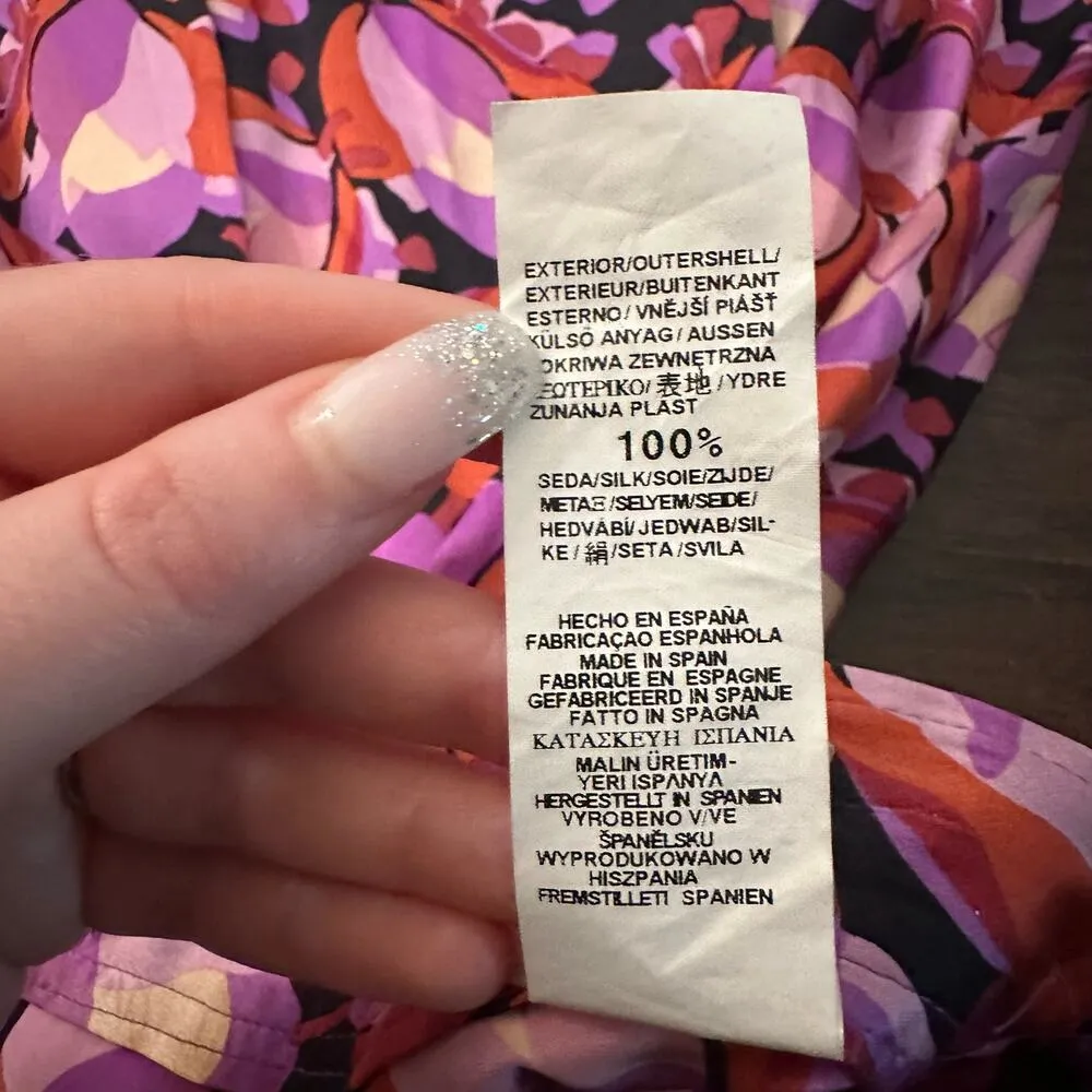 Zara woman purple floral print silk midi skirt size 6 - Image 4