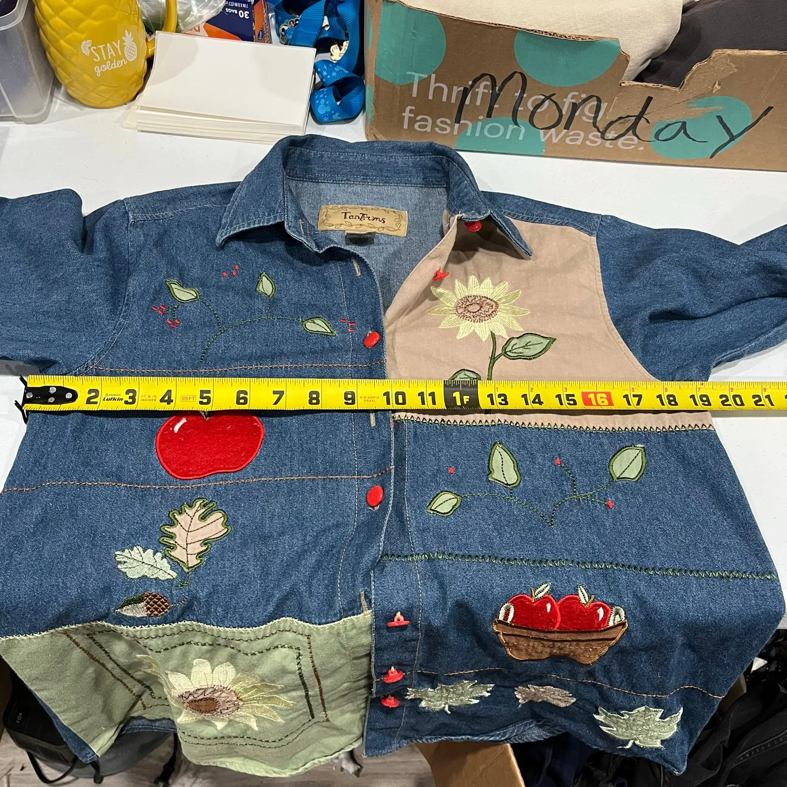 Vintage Tantrums Denim Shirt Apple Picking Fall 90s Chessie Womens Small Cotton Blue - Image 7