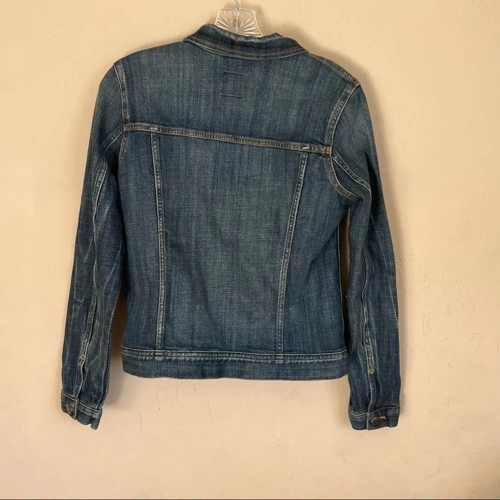 J.Crew Factory Dark‎ Wash Denim Trucker Jacket Blue Size XS - Image 8