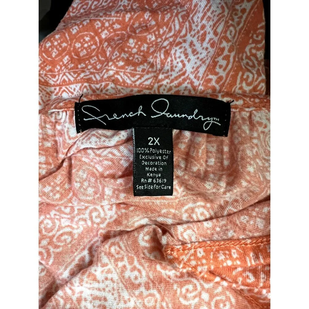 French Laundry size 2X blouse orange blouse emboidered sleeves keyhole neck - Image 8