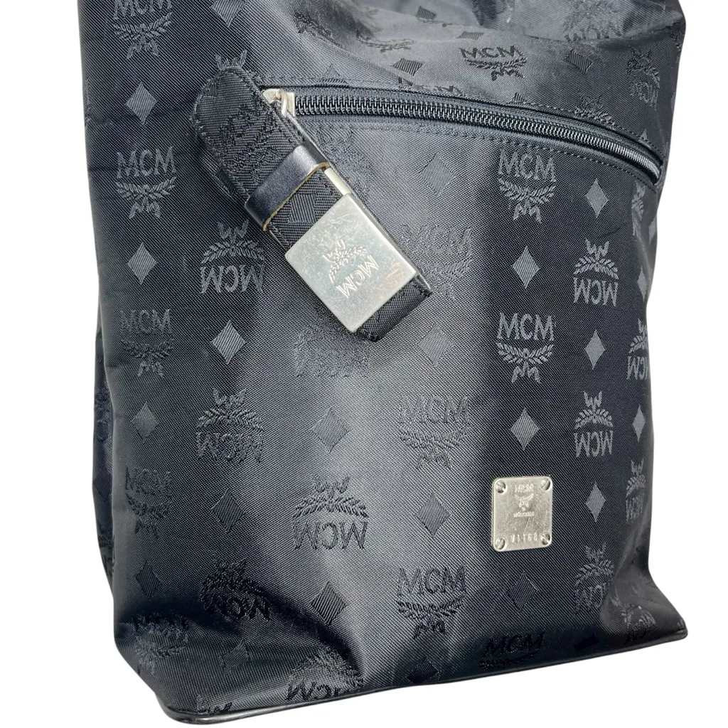 MCM Germany Large Black Canvas Leather Tote Bucket Bag Silver Hardware Vintage - Image 4