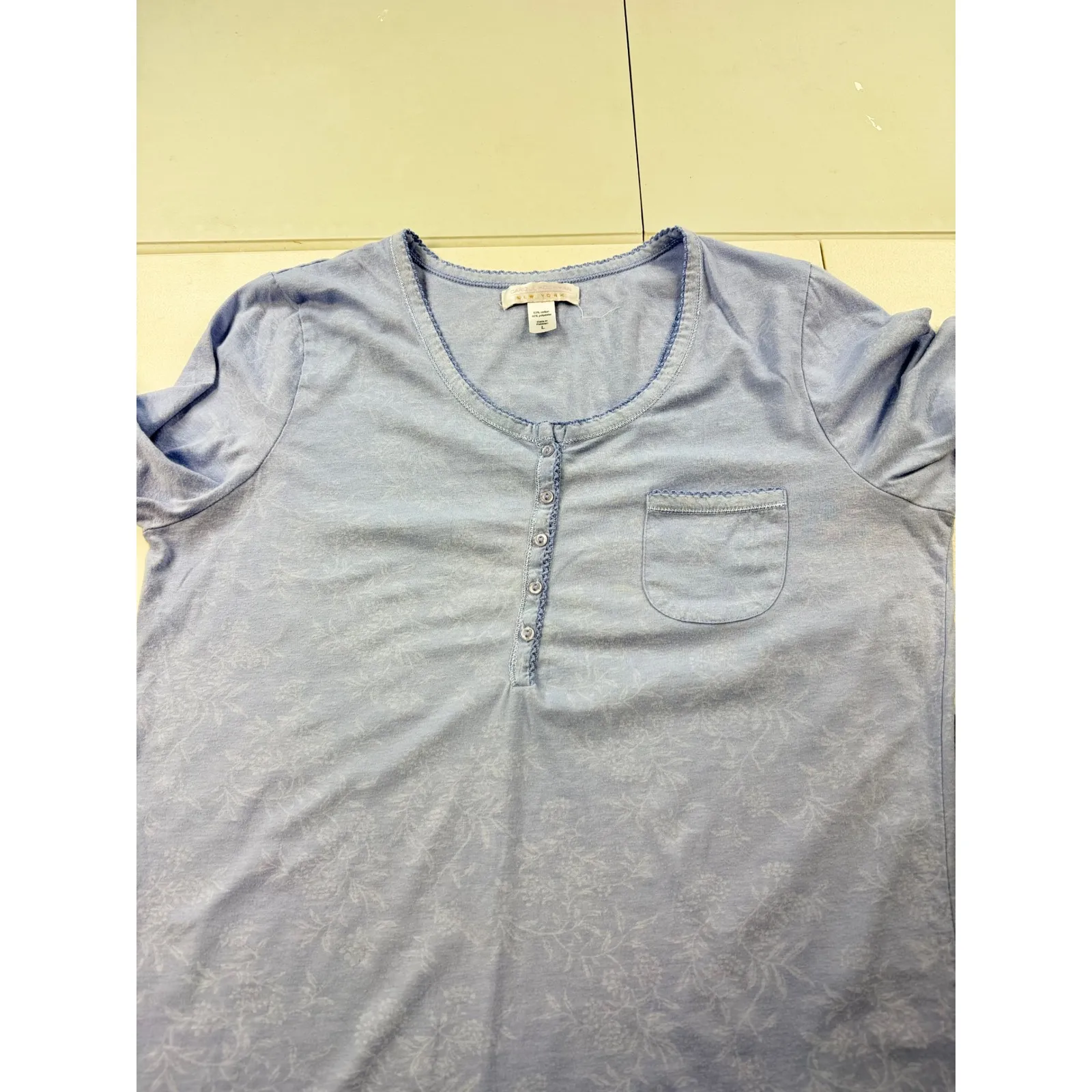 Carole Hochman Nightgown Long Sleeve Blue Floral Knit Henley Sleepwear Womens L Size L - Image 3