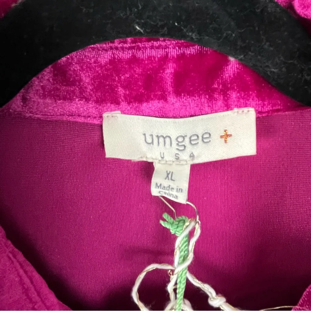 UMGEE Pink Fuchsia Velvet Long Sleeves Front Button Tunic Top Shirt Dress XL - Image 3