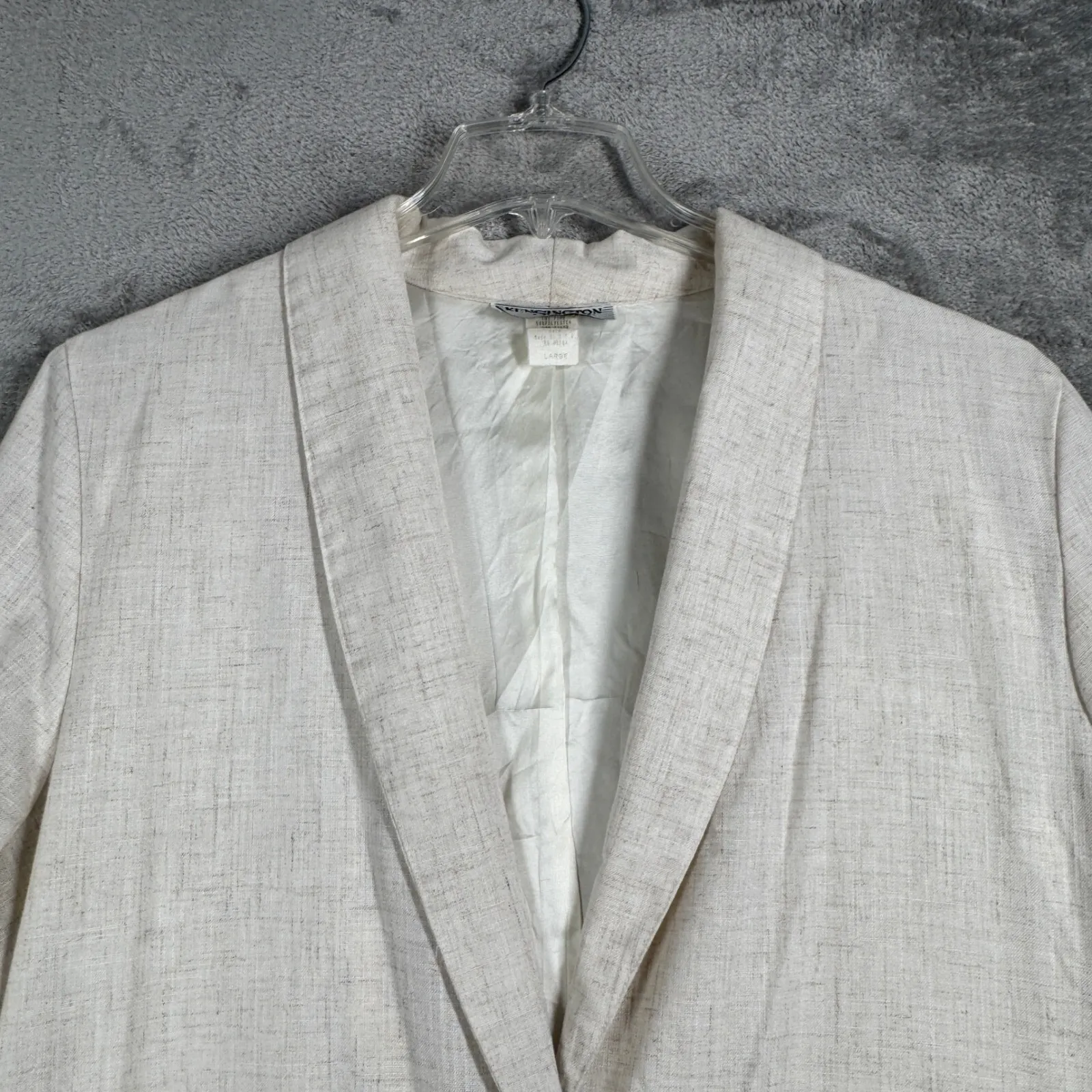 Kensington Square Blazer One Button Pockets Neutral Coastal Beach Jacket‎ Large White - Image 5