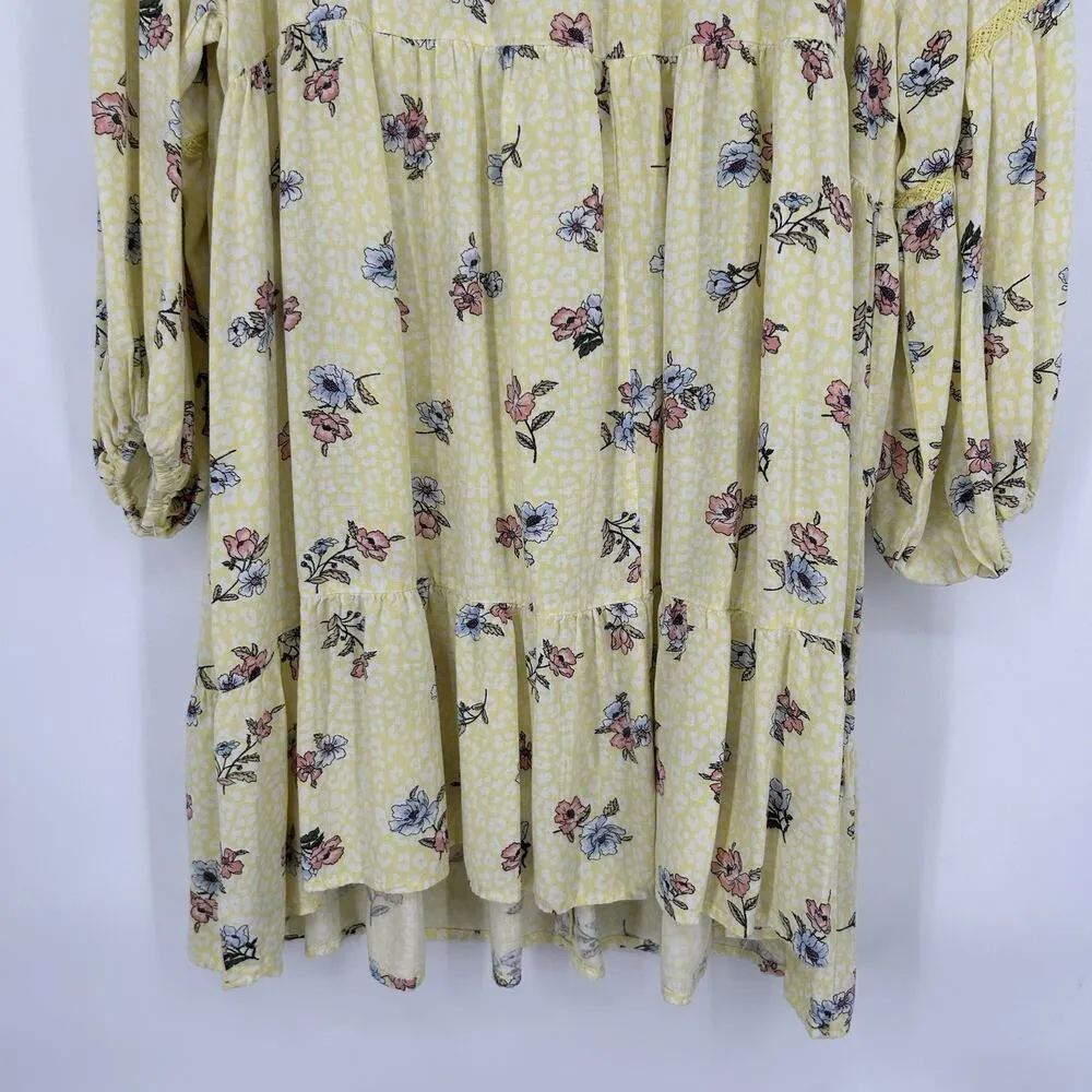 Love Fire Yellow Floral Tiered Mini Dress Boho Crochet Balloon Sleeves Size 2X - Image 8